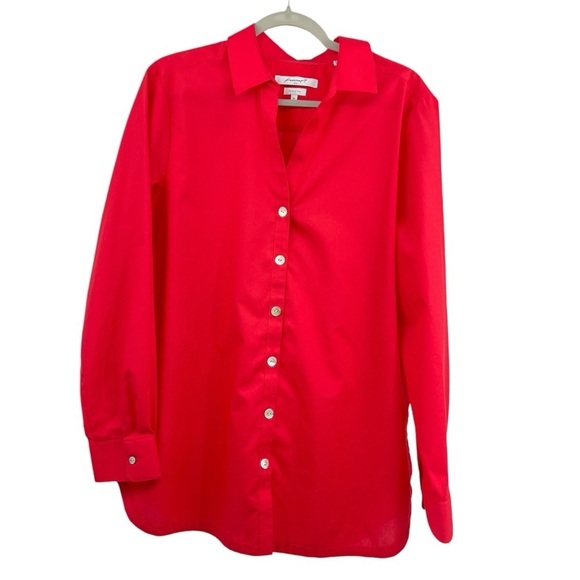 Foxcroft Womens Size 18 wrinkle Red button down shirt blouse Y neck top - Picture 1 of 8